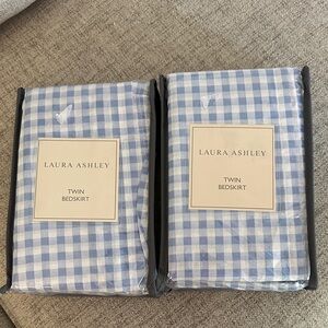 New Laura Ashley Twin Blue Gingham Bedskirts Lot of 2